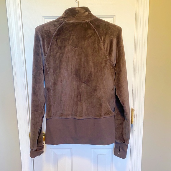 ♥️💖 Athleta Brown Velour Zip Up Jacket Thumb Holes Sides Cinched Size XL - Picture 4 of 5